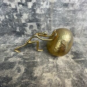 Vintage 1960s Ted Arnold Sisyphus Gold Cast Metal Sculpture Paperweight
